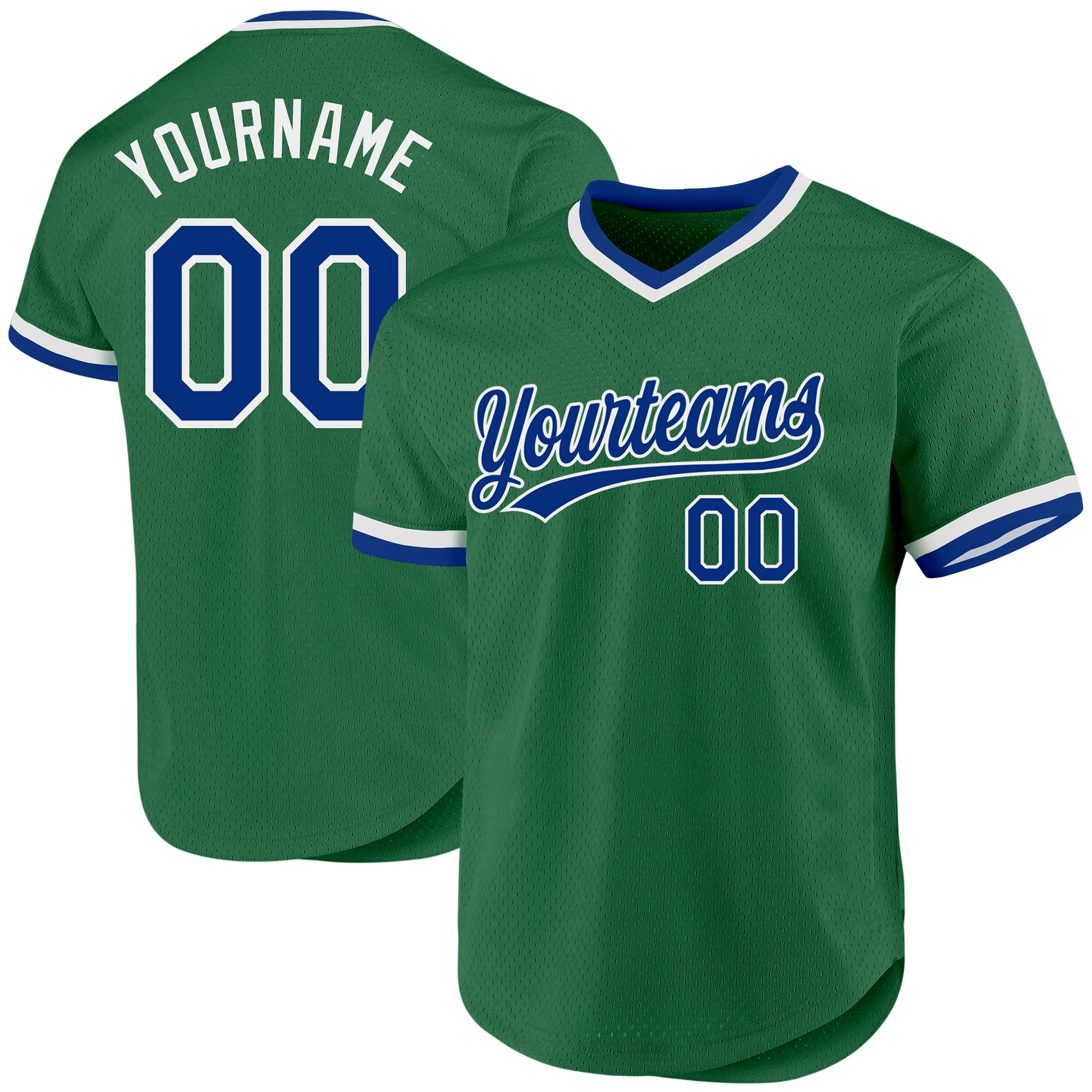 Custom Name Number Authentic Throwback Baseball Jersey in Kelly Green Royal White - Personalized Team Jersey Personalized