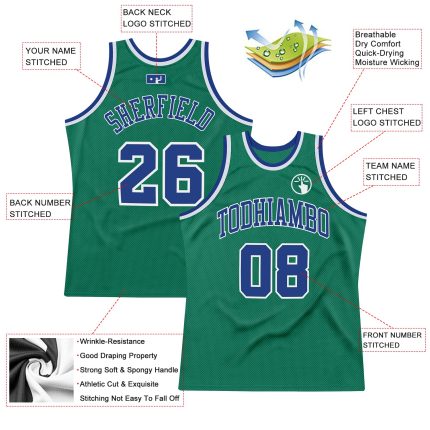 Custom Name Number Basketball Jersey in Kelly Green and White - Authentic Throwback Style Personalized Kelly Green Royal-White