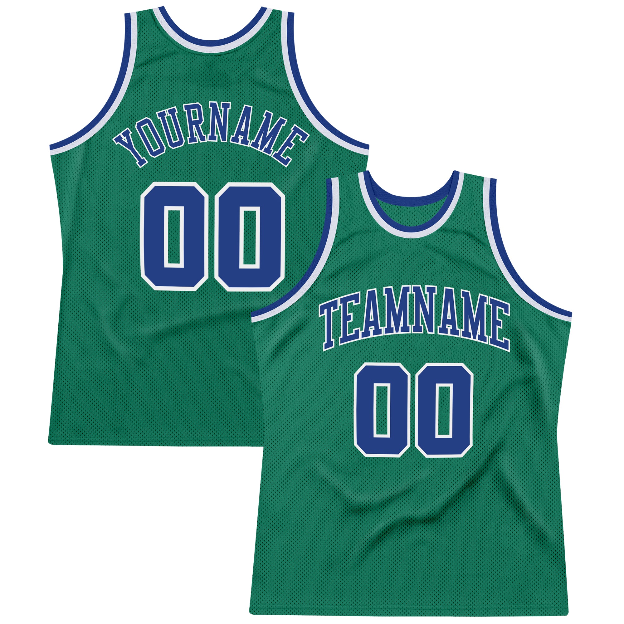 Custom Name Number Basketball Jersey in Kelly Green and White - Authentic Throwback Style Personalized Kelly Green Royal-White