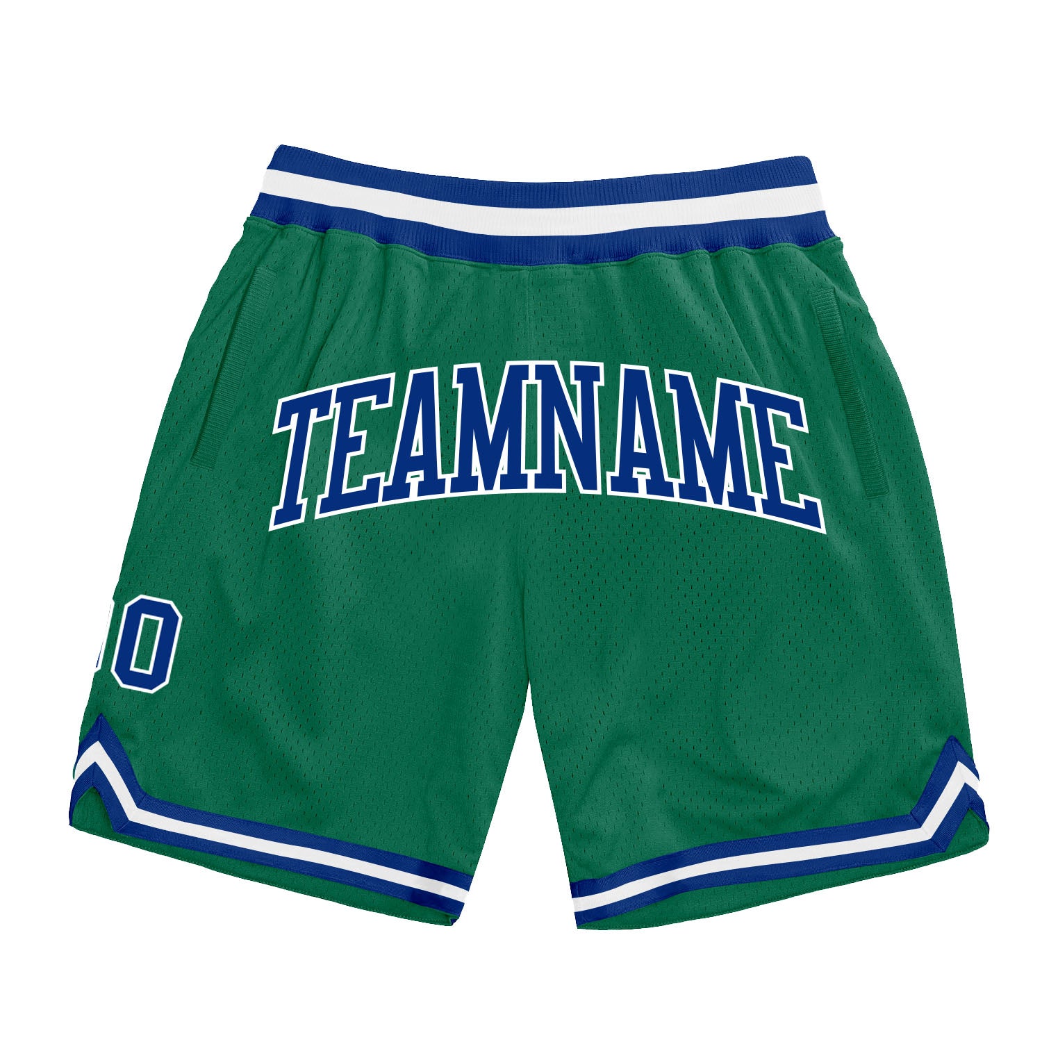 Personalized Kelly Green Authentic Throwback Basketball Shorts - Royal and White Personalized Kelly Green Royal-White Authentic