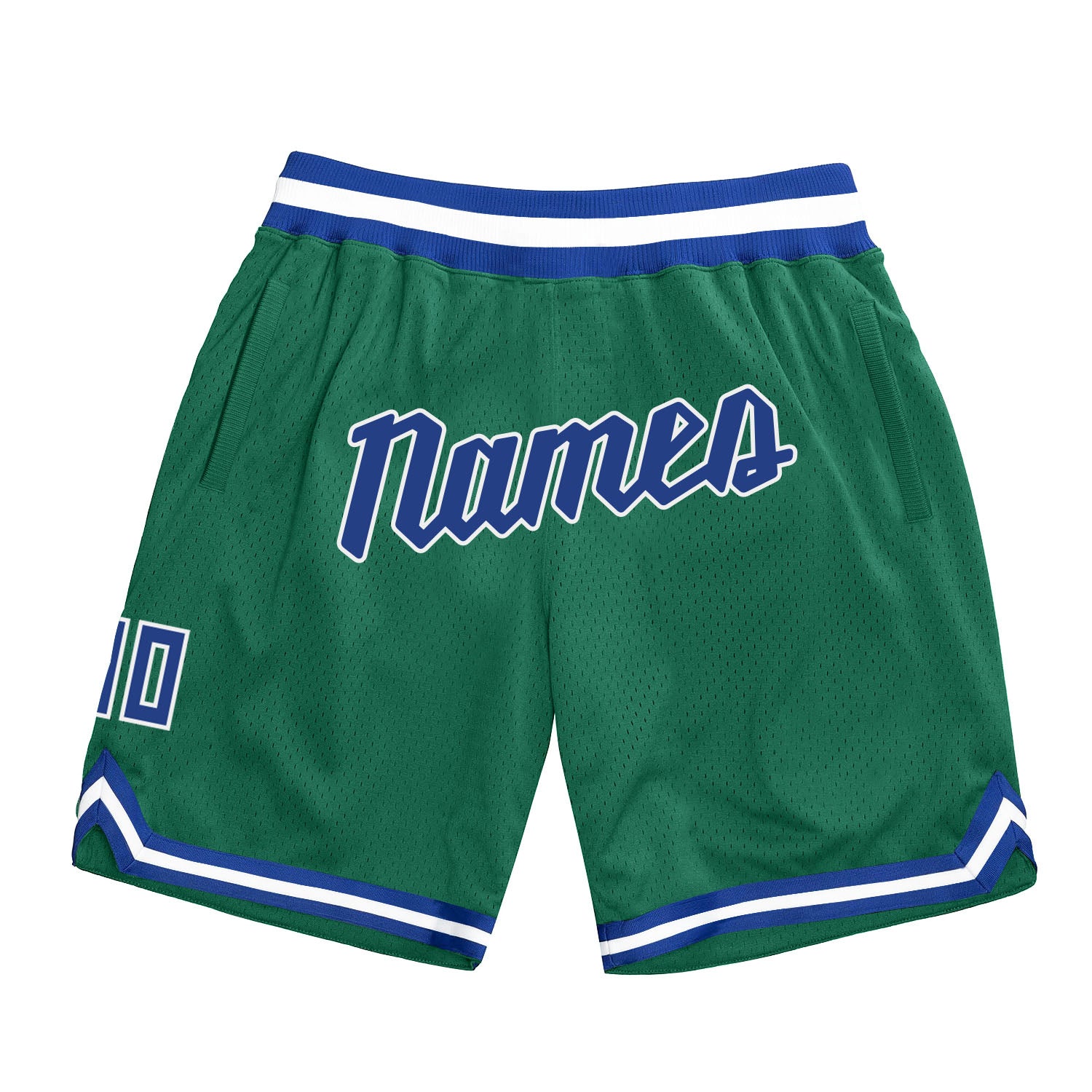 Custom Team Name and Number Kelly Green Royal-White Basketball Shorts - Authentic Throwback Style Personalized Kelly Green