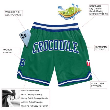 Personalized Kelly Green Authentic Throwback Basketball Shorts - Royal and White Personalized Kelly Green Royal-White Authentic