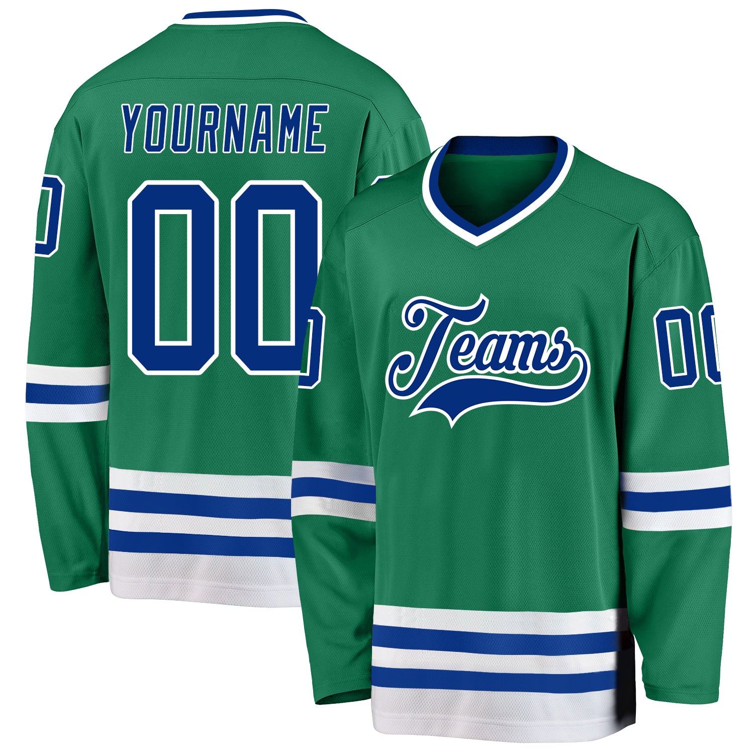 Custom Name and Number Hockey Jersey in Kelly Green and Royal-White - Personalized Team Jersey Personalized Kelly Green Royal-White