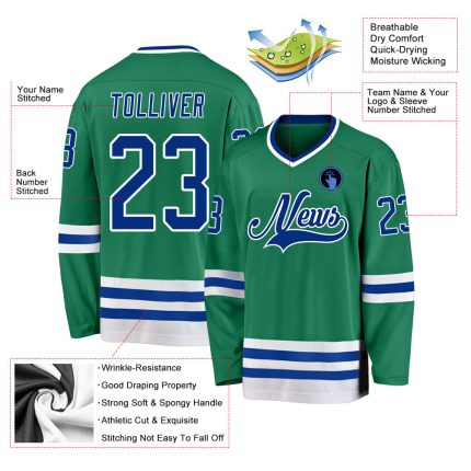 Custom Name and Number Hockey Jersey in Kelly Green and Royal-White - Personalized Team Jersey Personalized Kelly Green Royal-White