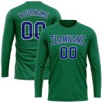 Custom Name and Number Long Sleeve Performance T-Shirt - Kelly Green Royal-White Salute to Service Design Personalized Kelly