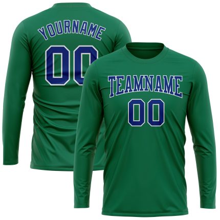 Custom Name and Number Long Sleeve Performance T-Shirt - Kelly Green Royal-White Salute to Service Design Personalized Kelly