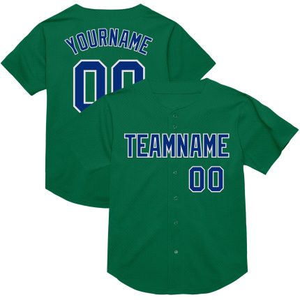 Personalized Royal-White Kelly Green Baseball Jersey - Authentic Throwback Style Personalized Kelly Green Royal-White Mesh