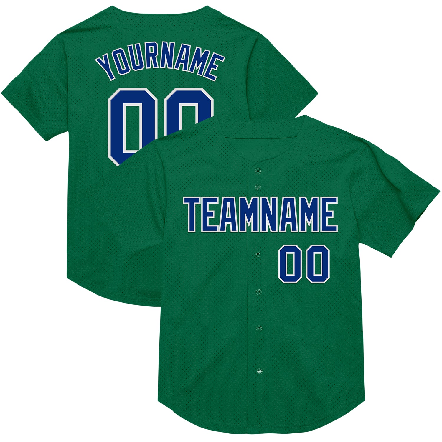 Personalized Royal-White Kelly Green Baseball Jersey - Authentic Throwback Style Personalized Kelly Green Royal-White Mesh