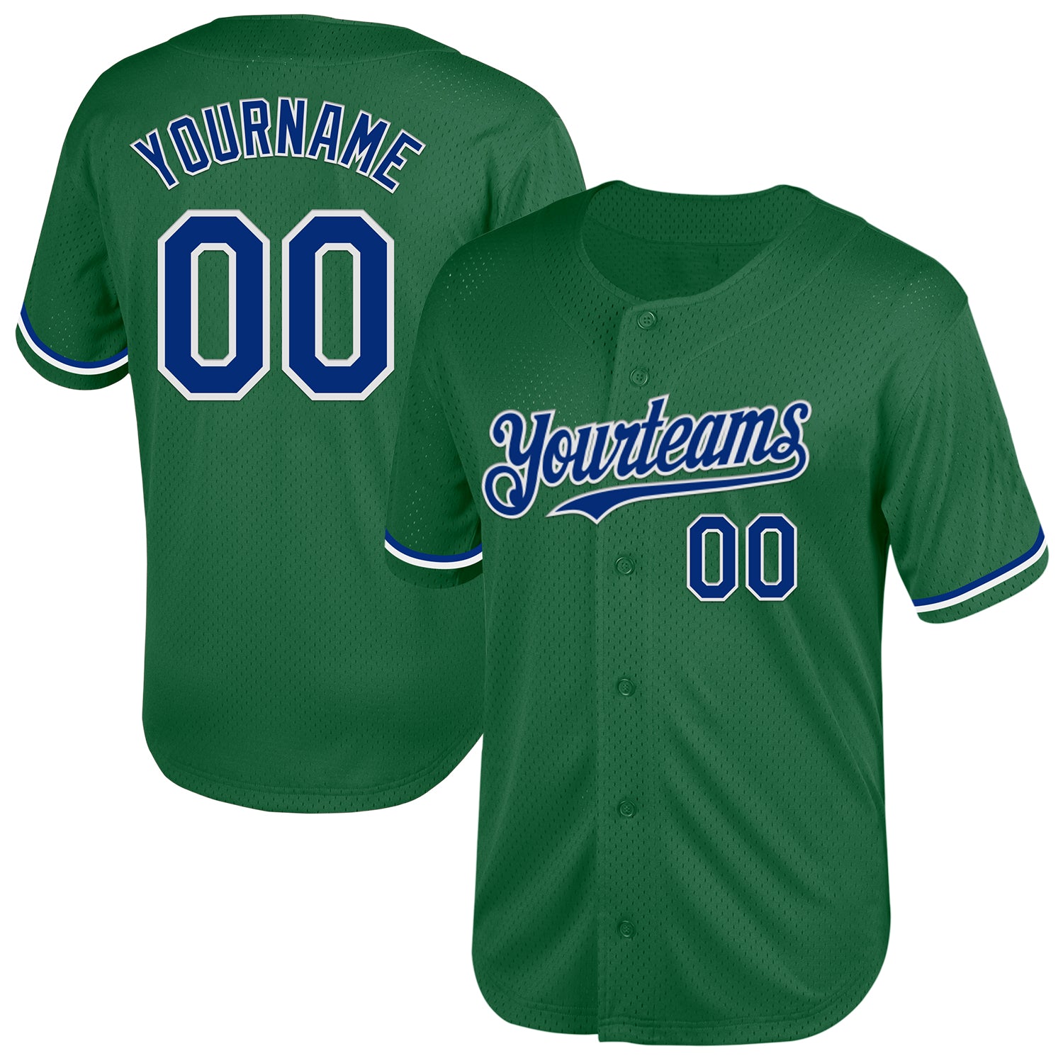 Custom Personalized Baseball Jersey with Name and Number - Kelly Green Royal-White Mesh Authentic Throwback Personalized