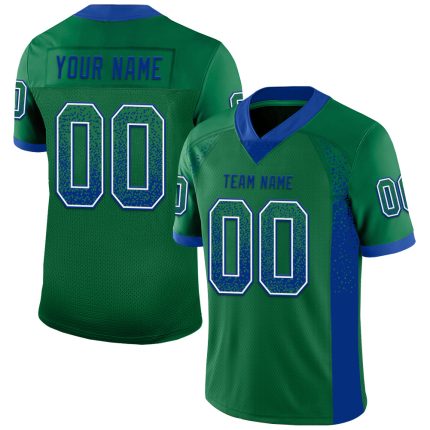 Custom Name and Number Football Jersey - Personalized Kelly Green Royal-White Mesh Drift Style Personalized Kelly Green Royal-White