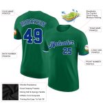Custom Team Name and Number Kelly Green Royal-White Performance T-Shirt - Personalized Sports Apparel Personalized Kelly