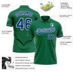 Custom Name Number Performance Golf Polo Shirt - Kelly Green Royal-White Personalized Kelly Green Royal-White Performance