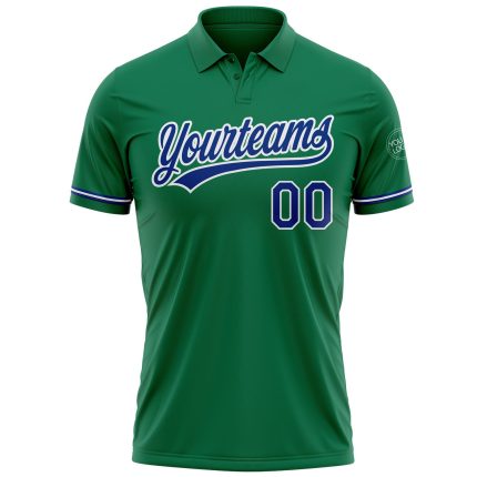 Custom Name Number Performance Golf Polo Shirt - Kelly Green Royal-White Personalized Kelly Green Royal-White Performance