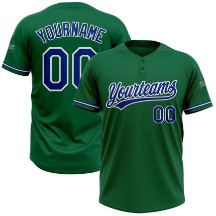 Personalized Unisex Softball Jersey in Kelly Green and Royal-White, Two-Button Design Personalized Kelly Green Royal-White