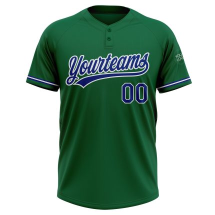 Personalized Unisex Softball Jersey in Kelly Green and Royal-White, Two-Button Design Personalized Kelly Green Royal-White