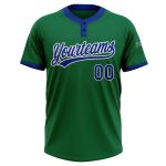 Custom Name and Number Softball Jersey - Unisex Two-Button Kelly Green Royal-White Personalized Kelly Green Royal-White Two-Button