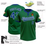 Custom Name and Number Softball Jersey - Unisex Two-Button Kelly Green Royal-White Personalized Kelly Green Royal-White Two-Button
