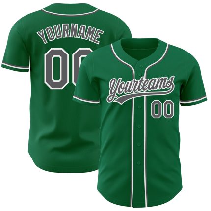 Personalized Kelly Green Baseball Jersey - Authentic Gray-White Design Personalized Kelly Green Steel Gray-White Authentic