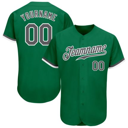 Custom Name and Number Baseball Jersey in Kelly Green Steel Gray-White - Authentic Team Apparel Personalized Kelly Green