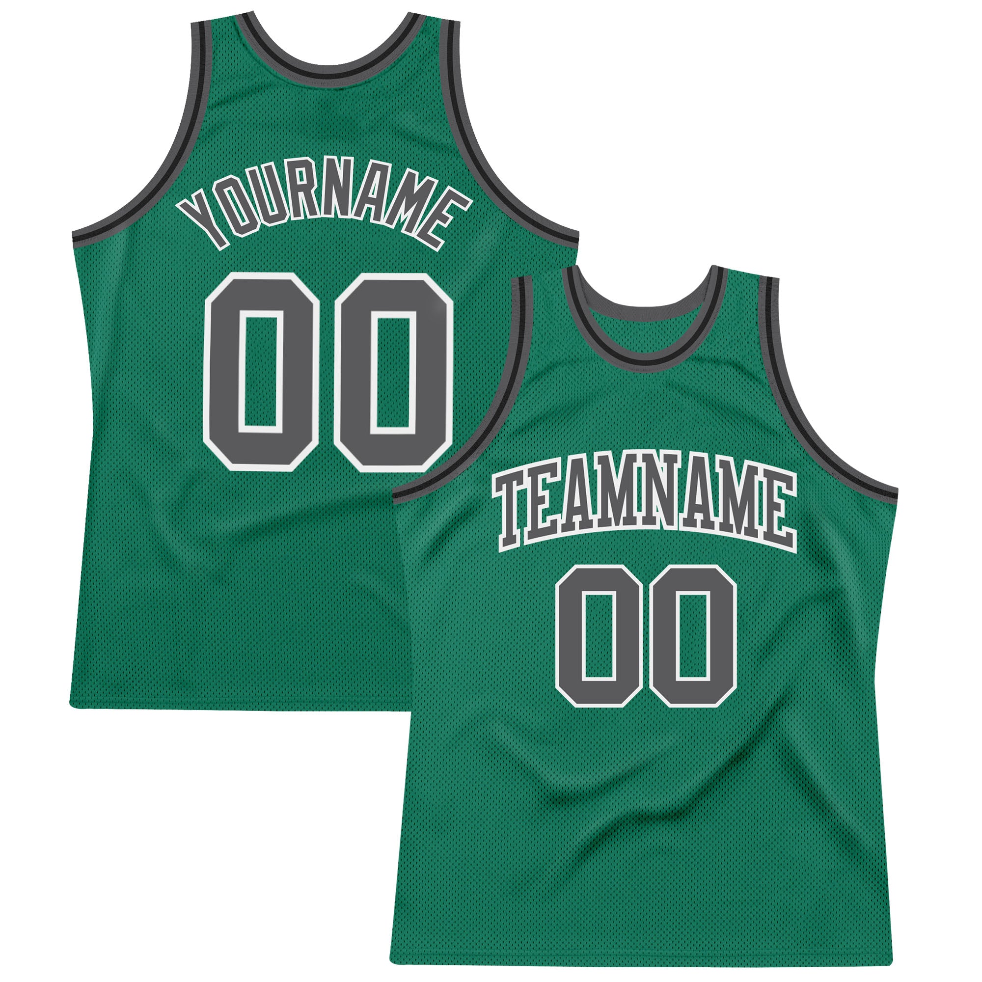 Custom Name and Number Authentic Basketball Jersey - Personalized Kelly Green Steel Gray-White Throwback Design Personalized