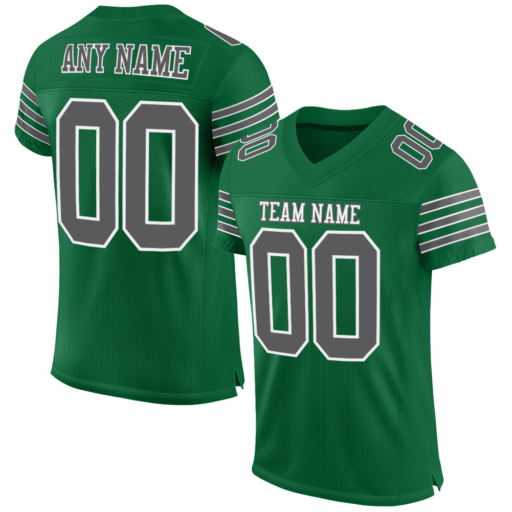 Custom Name and Number Authentic Football Jersey - Kelly Green, Steel Gray, White Mesh Personalized Kelly Green Steel Gray-White