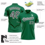 Custom Team Name Number Golf Polo Shirt Kelly Green Steel Gray-White Performance Personalized Kelly Green Steel Gray-White