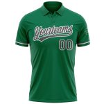 Custom Team Name Number Golf Polo Shirt Kelly Green Steel Gray-White Performance Personalized Kelly Green Steel Gray-White