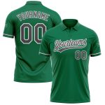 Custom Team Name Number Golf Polo Shirt Kelly Green Steel Gray-White Performance Personalized Kelly Green Steel Gray-White