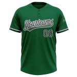 Custom Team Name and Number Softball Jersey for Unisex - Personalized Kelly Green Steel Gray-White Two-Button Design Personalized