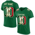Custom Name and Number Kelly Green Vintage Mexican Flag Football Jersey Mesh Authentic Cream Team Personalized Kelly Green