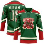 Personalized Vintage Mexican Flag Hockey Jersey with Custom Name & Number - Kelly Green, Cream-Red Lace Neck Personalized