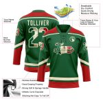 Personalized Vintage Mexican Flag Hockey Jersey with Custom Name & Number - Kelly Green, Cream-Red Lace Neck Personalized
