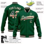 Custom Name and Number Vintage USA Flag Bomber Jacket - Kelly Green Cream-Black Varsity Letterman Full-Snap Personalized