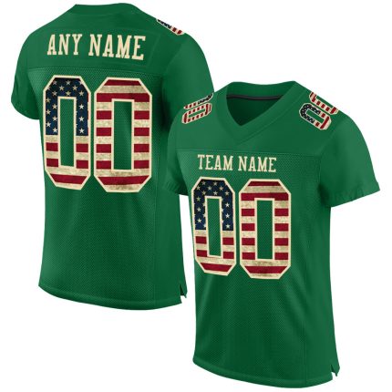 Custom Vintage USA Flag Football Jersey - Personalized Kelly Green Mesh with Team Name and Number Personalized Kelly Green