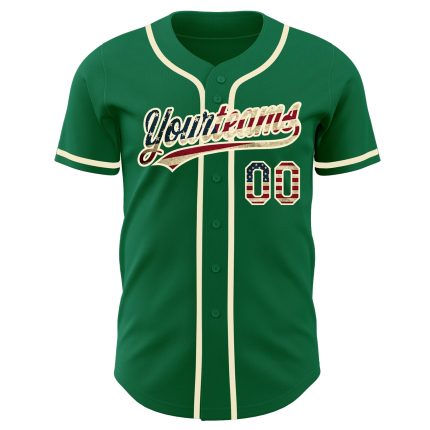 Custom Kelly Green Vintage USA Flag Baseball Jersey with Personalized Name and Number - Authentic Design Personalized Kelly