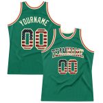 Custom Name and Number Vintage USA Flag Basketball Jersey in Kelly Green and Cream - Authentic Throwback Style Personalized