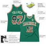 Custom Name and Number Vintage USA Flag Basketball Jersey in Kelly Green and Cream - Authentic Throwback Style Personalized