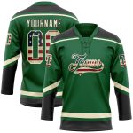 Custom Name and Number Vintage USA Flag Hockey Jersey - Personalized Kelly Green with Cream-Black Lace Neck Personalized