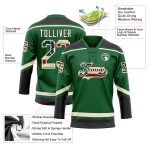 Custom Name and Number Vintage USA Flag Hockey Jersey - Personalized Kelly Green with Cream-Black Lace Neck Personalized