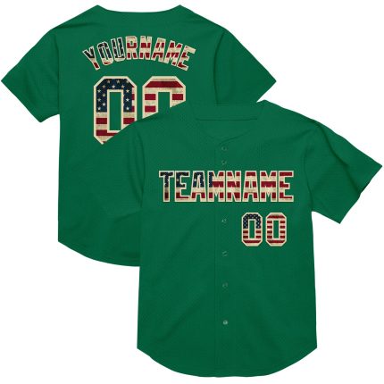 Custom Name & Number Vintage USA Baseball Jersey - Kelly Green & Cream Mesh Authentic Throwback Team Jersey Personalized