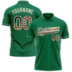 Custom Name Number Vintage USA Flag Golf Polo Shirt Kelly Green Cream Performance Personalized Kelly Green Vintage USA Flag-Cream