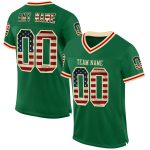 Personalized Vintage USA Flag Football Jersey with Custom Name and Number, Kelly Green Cream-Red Mesh Authentic Team Gear