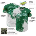Custom Name and Number Kelly Green Abstract Brush Stroke 3D Pattern Baseball Jersey Personalized Kelly Green White 3D Pattern