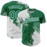 Custom Name and Number Kelly Green Abstract Brush Stroke 3D Pattern Baseball Jersey Personalized Kelly Green White 3D Pattern