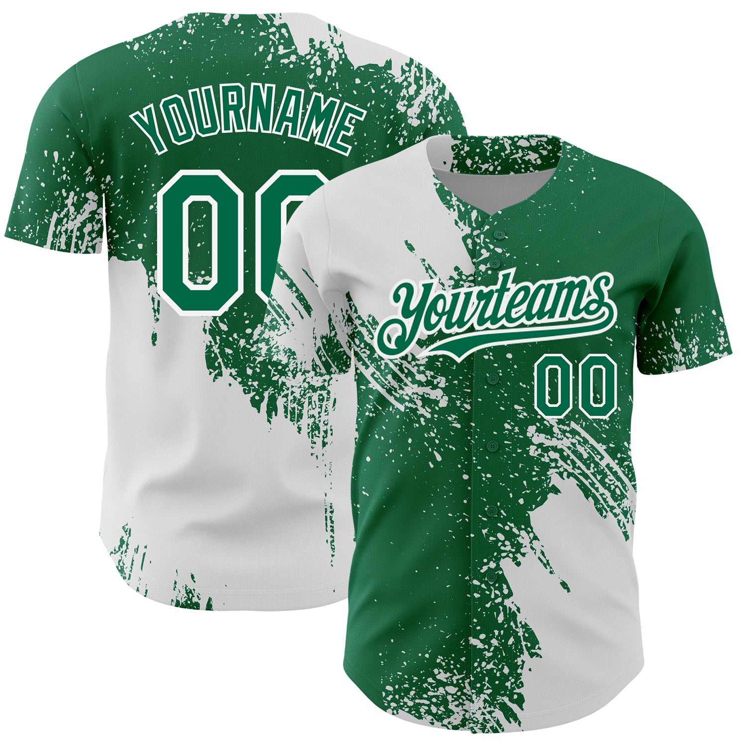 Custom Name and Number Kelly Green Abstract Brush Stroke 3D Pattern Baseball Jersey Personalized Kelly Green White 3D Pattern