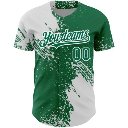 Custom Name and Number Kelly Green Abstract Brush Stroke 3D Pattern Baseball Jersey Personalized Kelly Green White 3D Pattern
