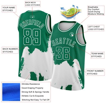 Personalized Custom Name & Number Basketball Jersey - Green White 3D Pattern Abstract Grunge Halftone Art Design Personalized