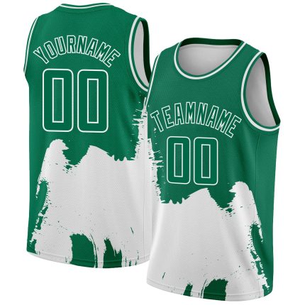 Personalized Custom Name & Number Basketball Jersey - Green White 3D Pattern Abstract Grunge Halftone Art Design Personalized