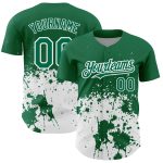 Custom Name and Number Authentic Baseball Jersey 3D Pattern Design in Kelly Green and White Abstract Splash Art Personalized