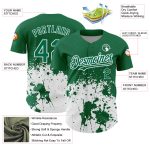 Custom Name and Number Authentic Baseball Jersey 3D Pattern Design in Kelly Green and White Abstract Splash Art Personalized